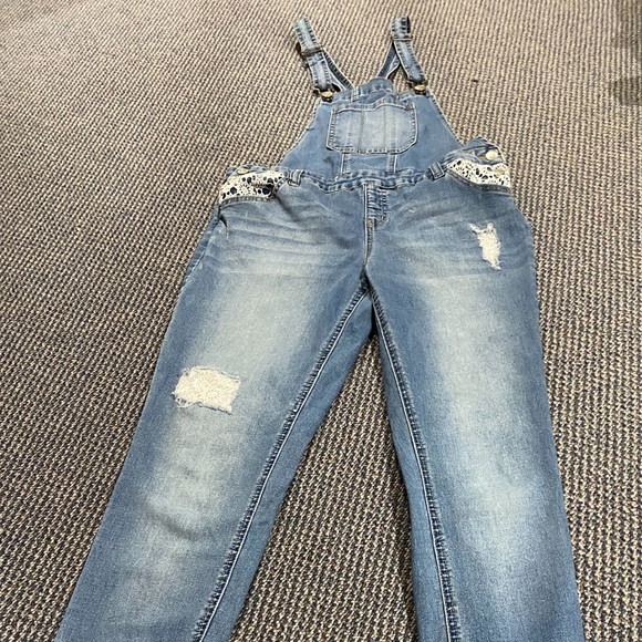 Justice Other - Justice lace embellished overalls. Size 18 MidRise Super Skinny. Distressed/lace